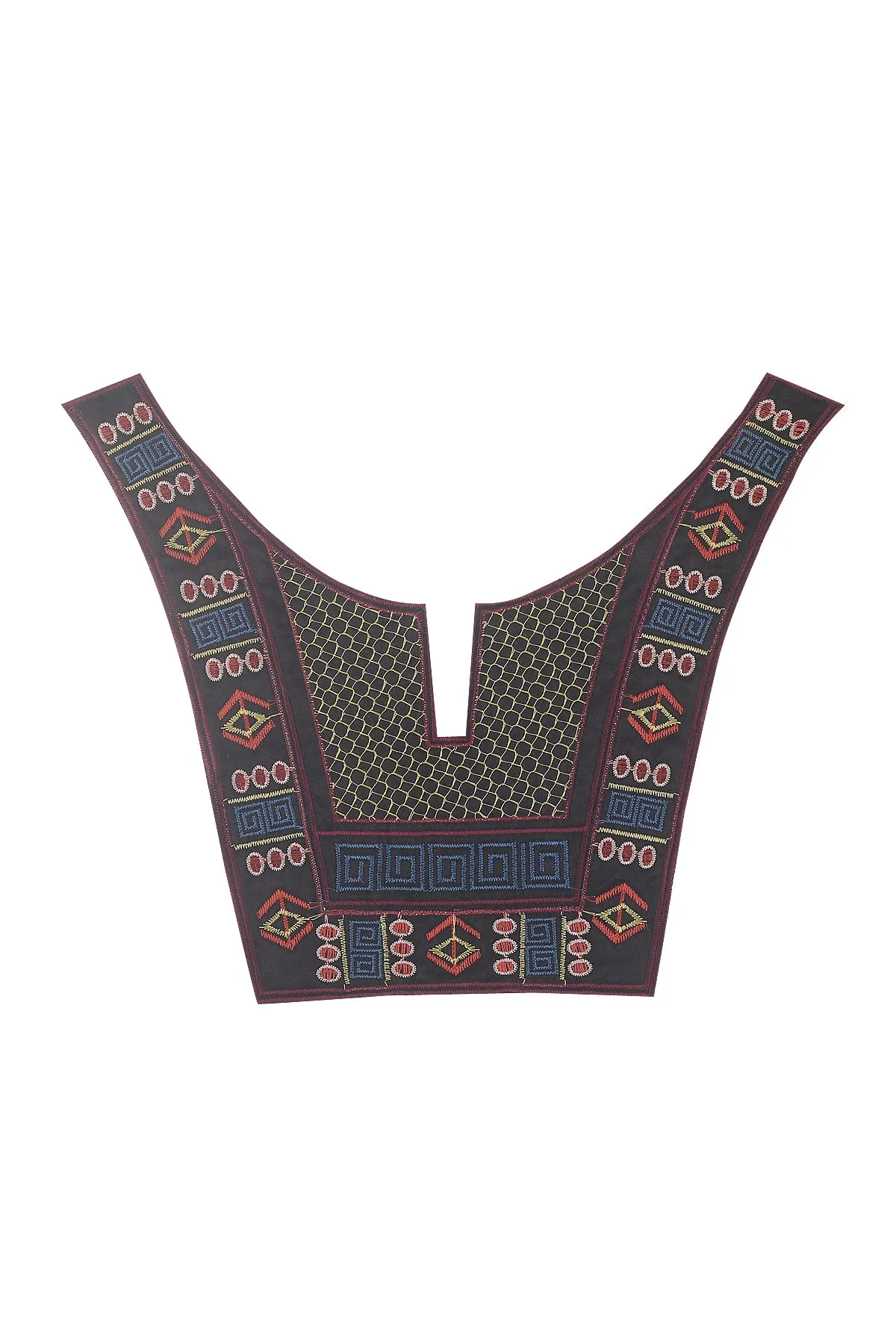 Vibrant Black with Multicolour Intricate Design Embroidery Neck
