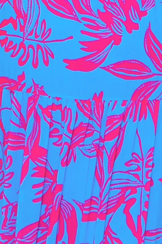 Vibrant Blue & Pink Tiered Maxi Dress