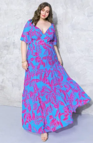 Vibrant Blue & Pink Tiered Maxi Dress