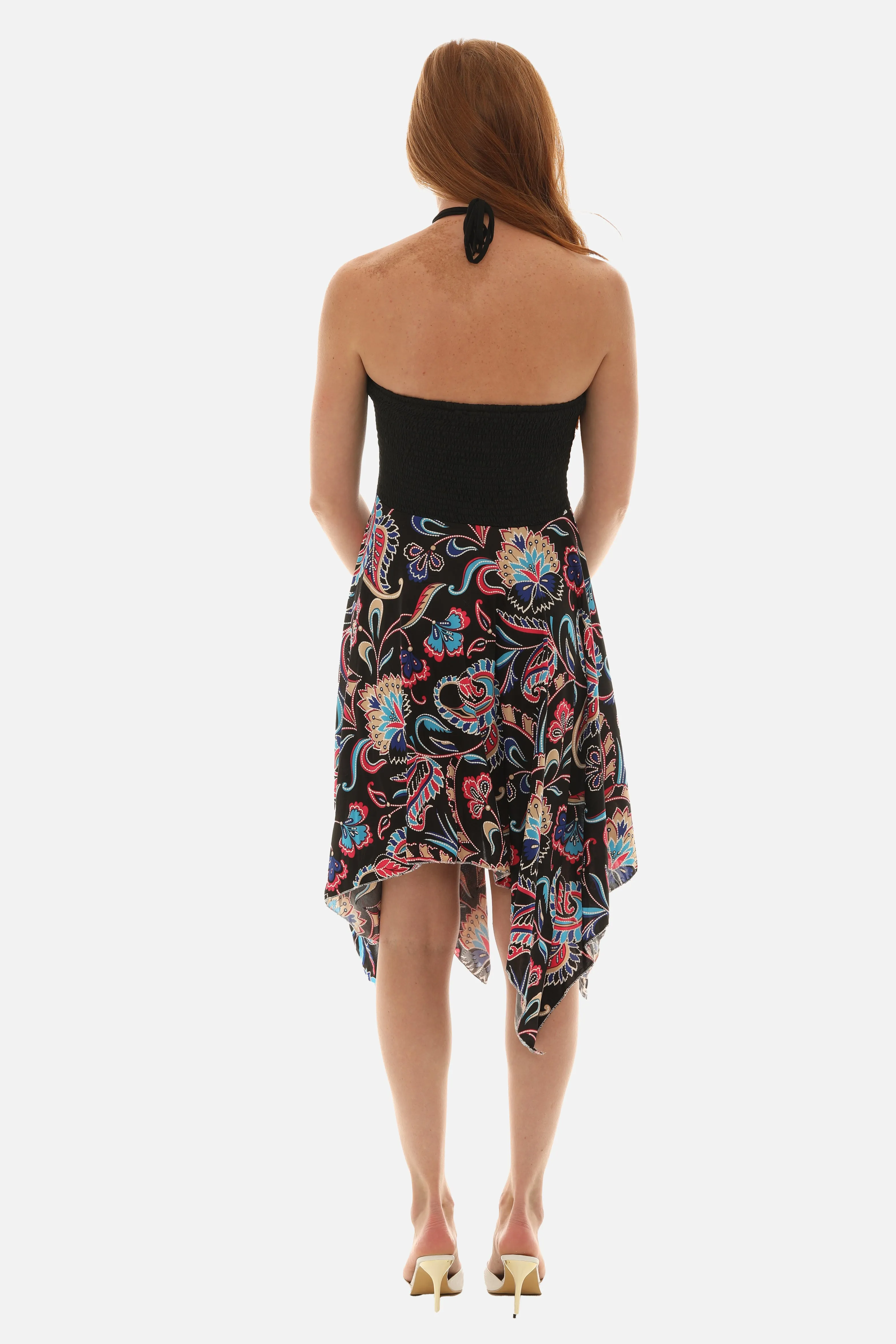 Vibrant Floral Paisley Print Sleeveless Dress