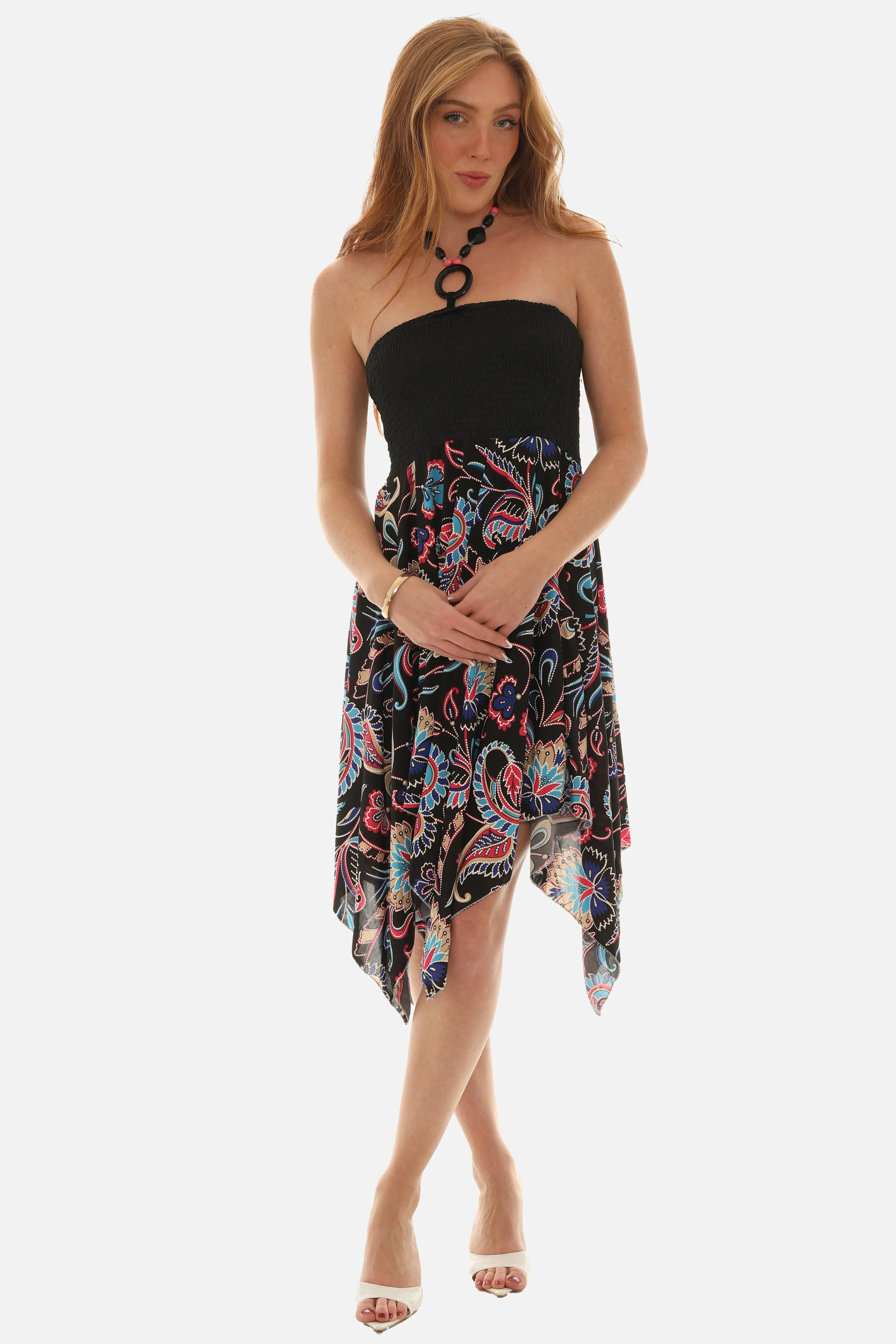 Vibrant Floral Paisley Print Sleeveless Dress