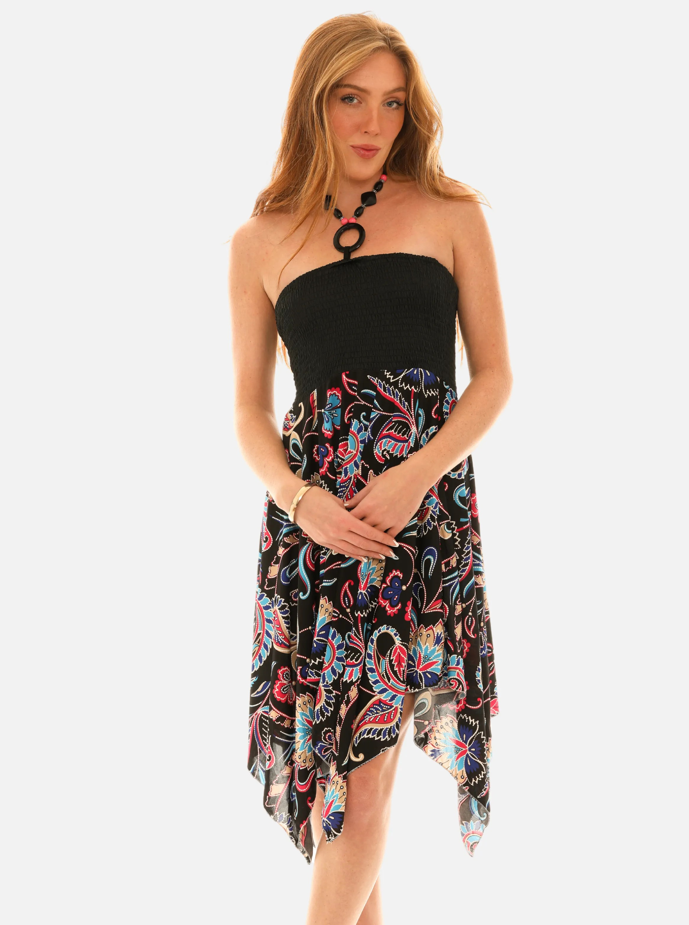 Vibrant Floral Paisley Print Sleeveless Dress