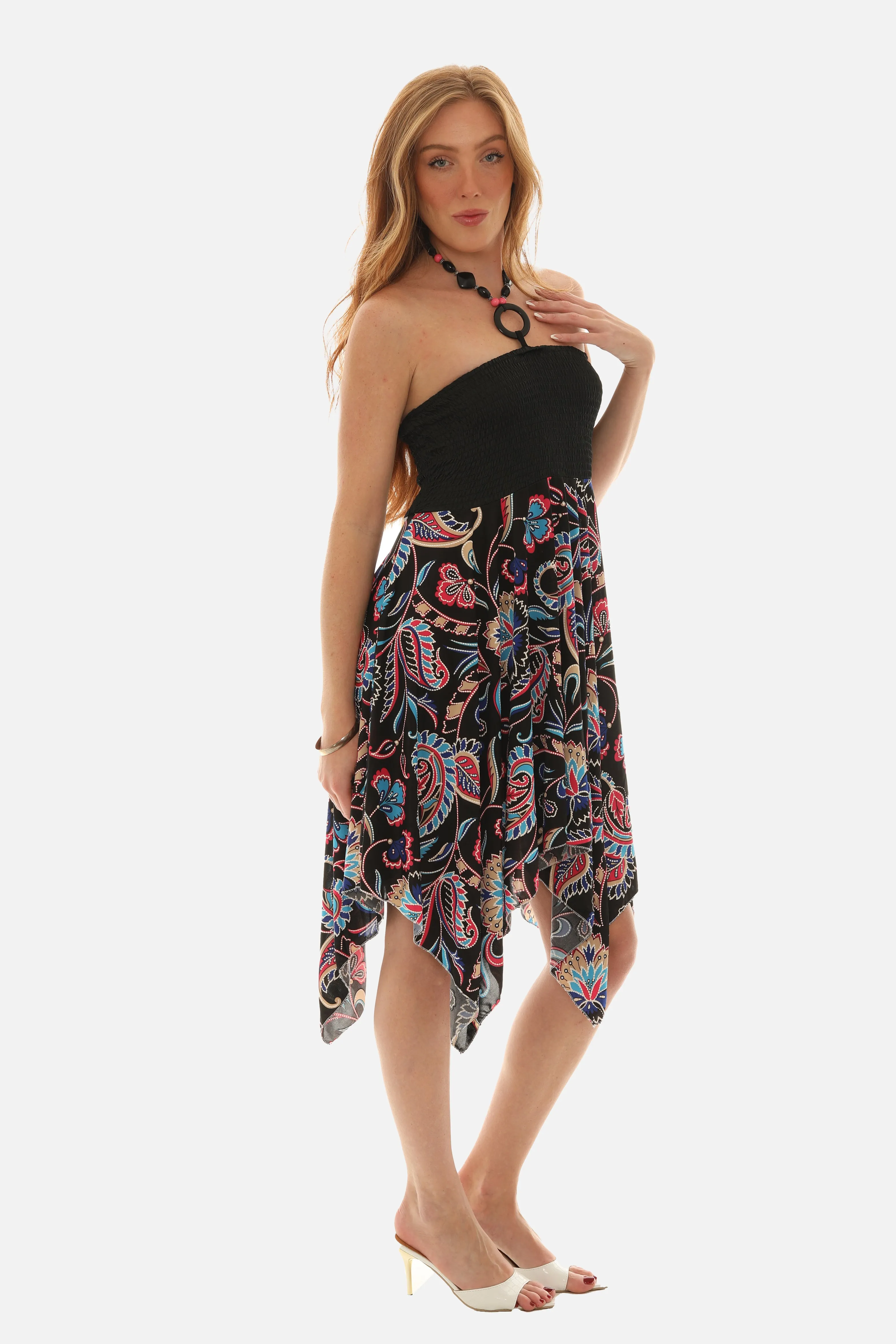 Vibrant Floral Paisley Print Sleeveless Dress