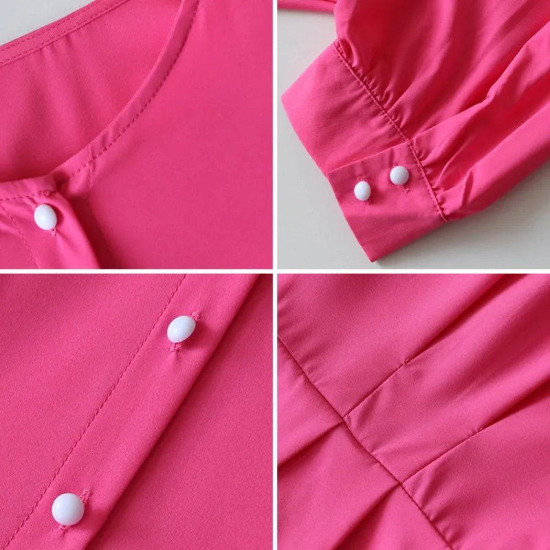 Vibrant Puff Sleeve Button Down Casual Summer Dress