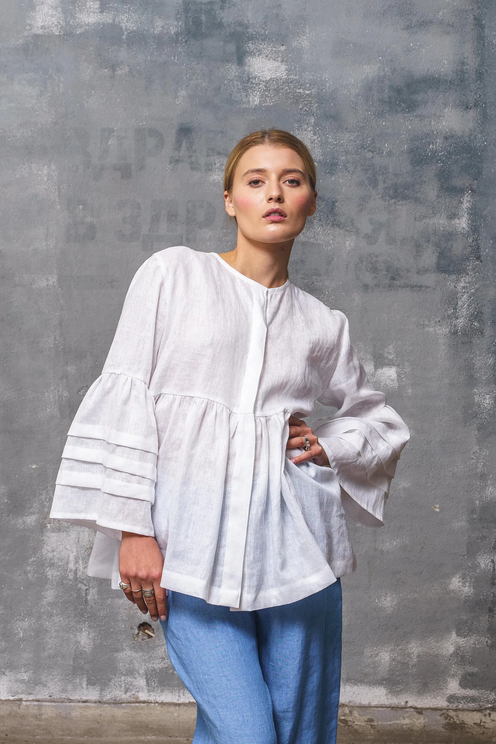 White Linen Blouse Women's