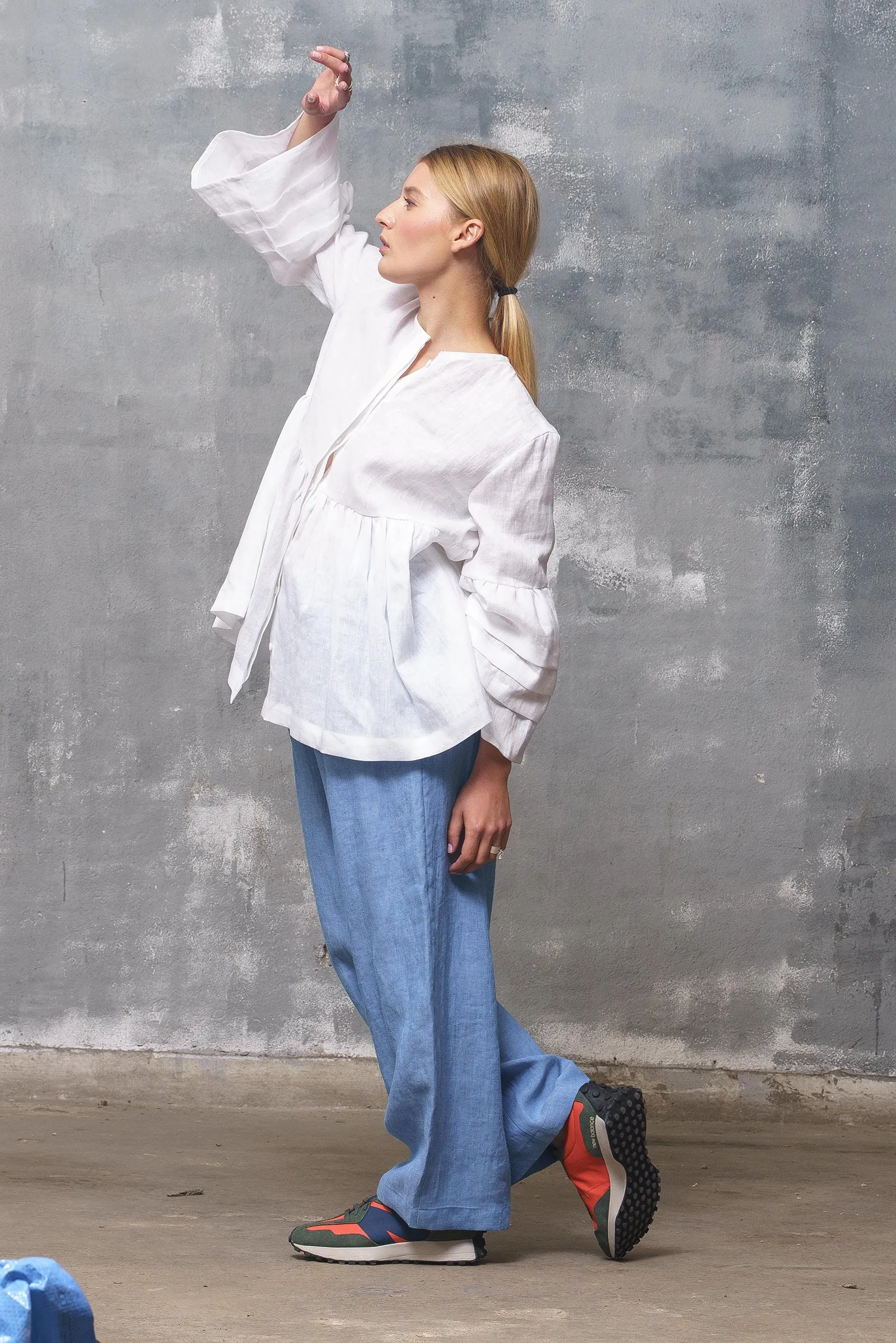 White Linen Blouse Women's