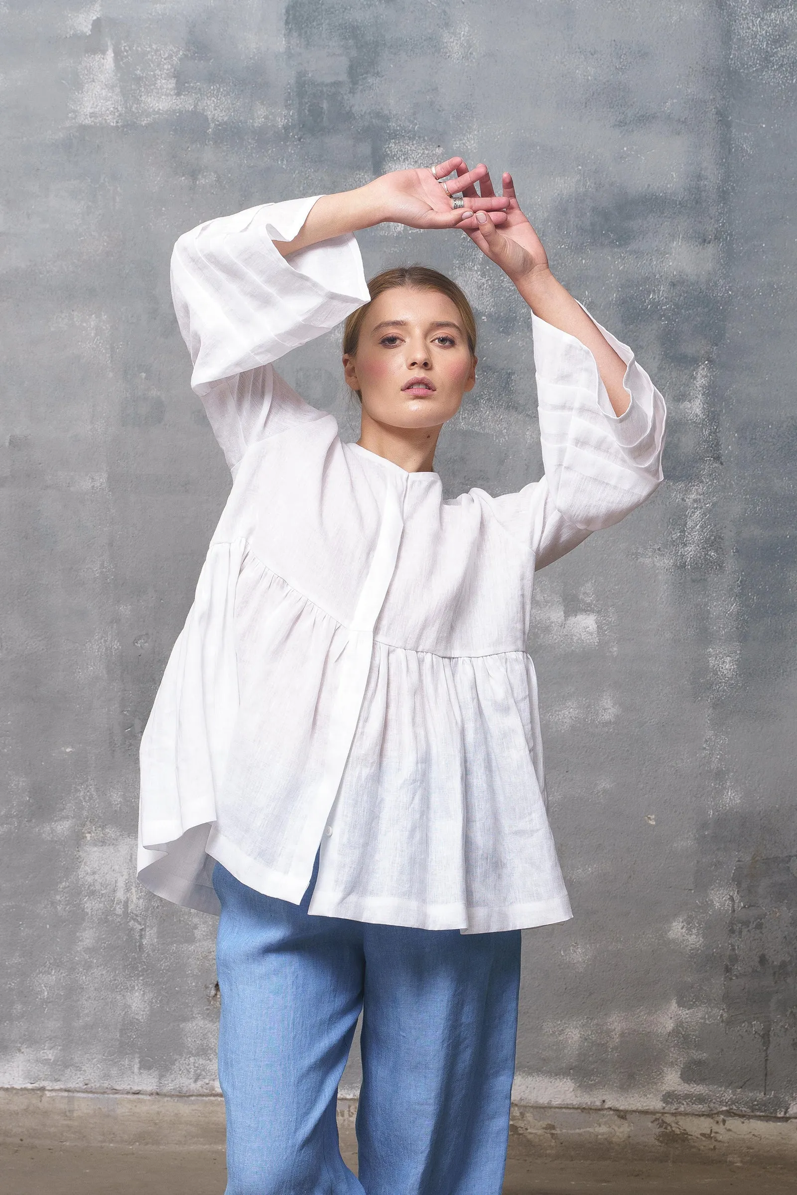 White Linen Blouse Women's