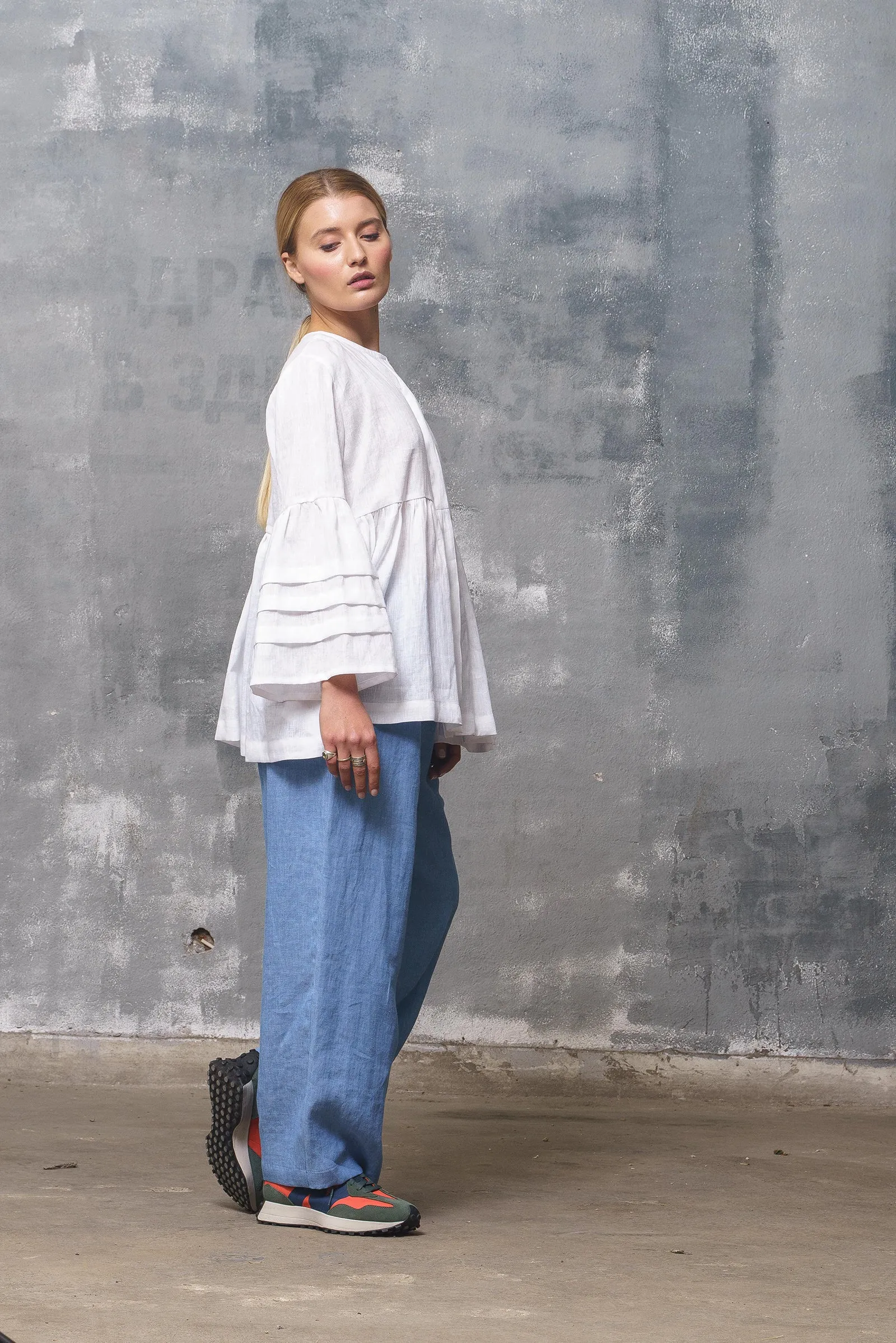 White Linen Blouse Women's