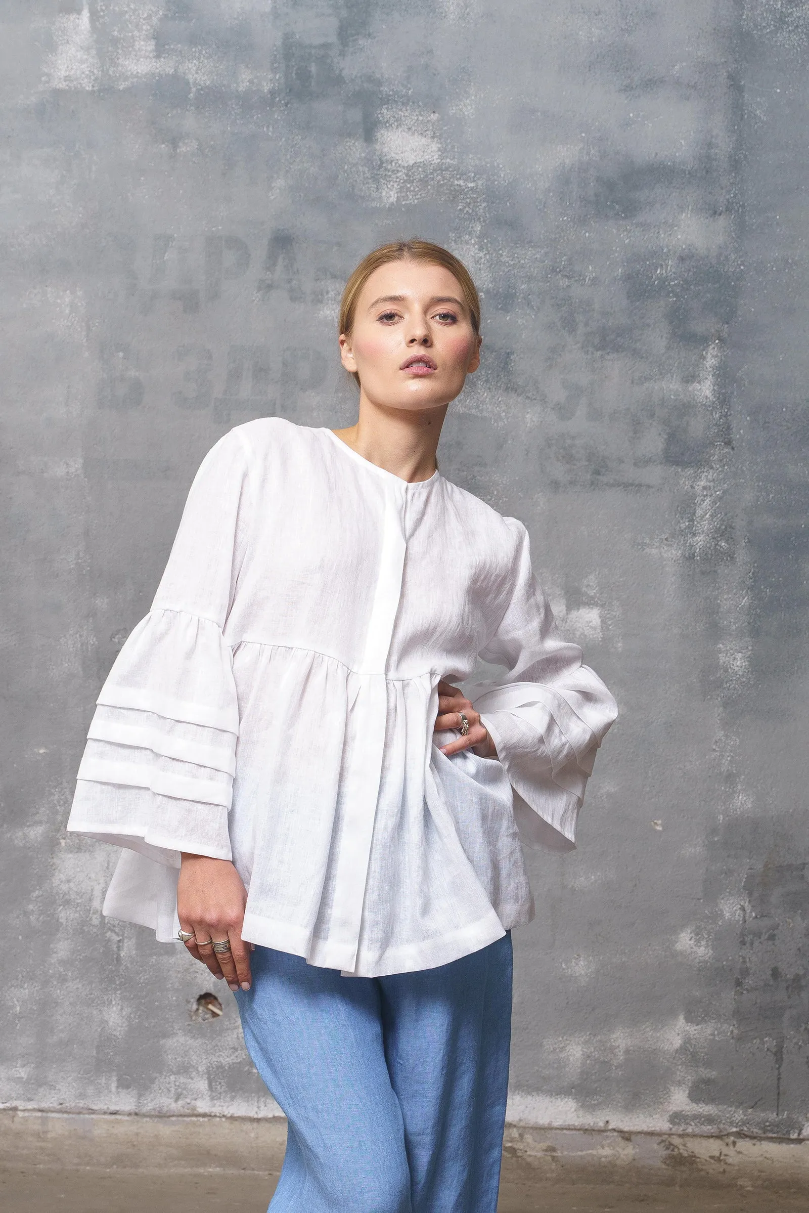 White Linen Blouse Women's