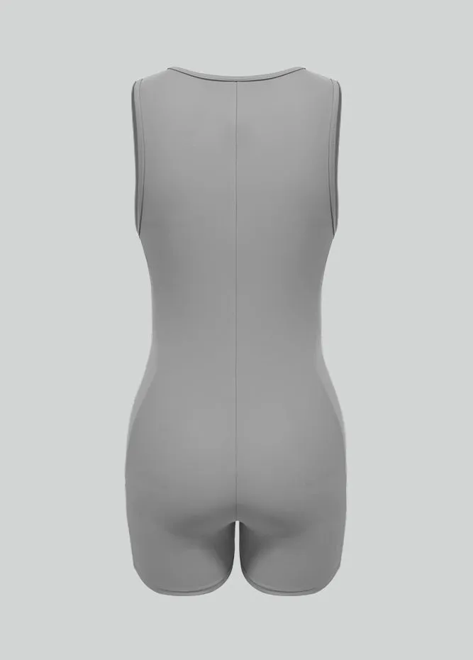 Womens Sleeveless Front Zipper Romper Bodysuit