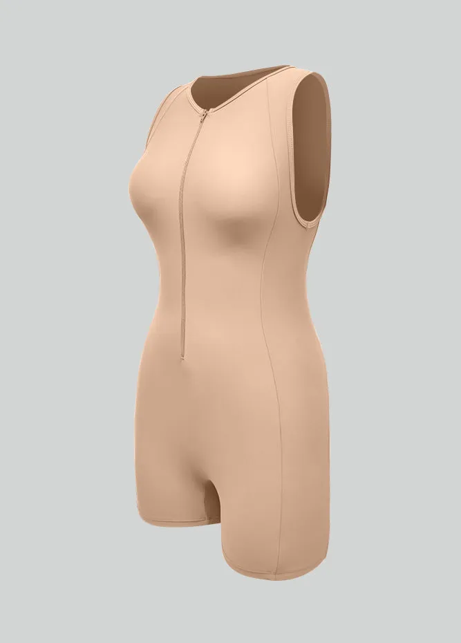 Womens Sleeveless Front Zipper Romper Bodysuit