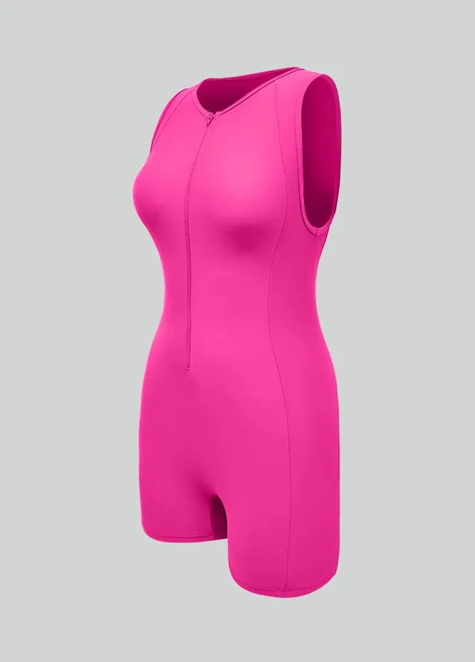 Womens Sleeveless Front Zipper Romper Bodysuit