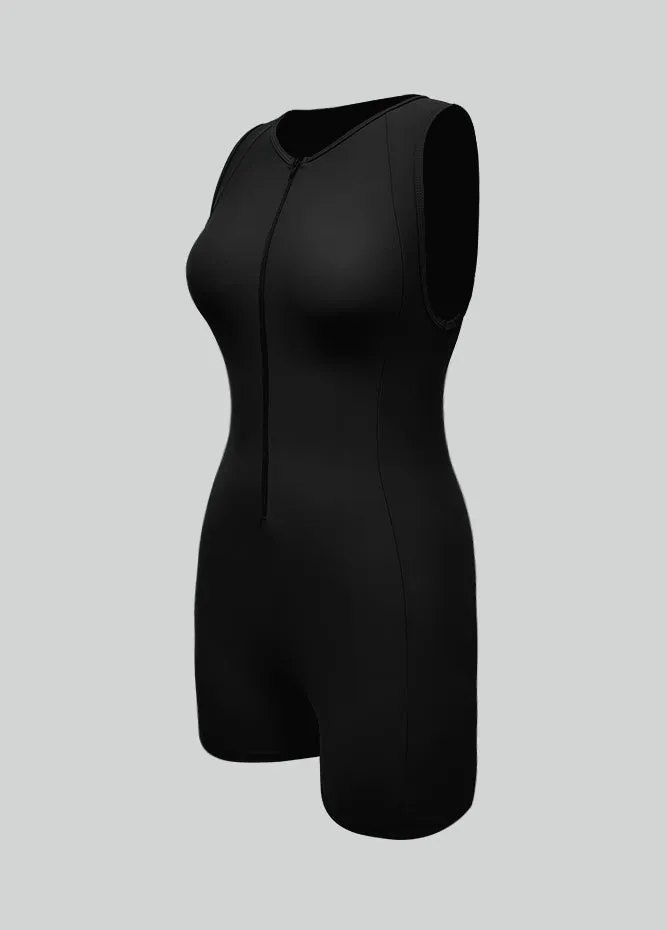 Womens Sleeveless Front Zipper Romper Bodysuit