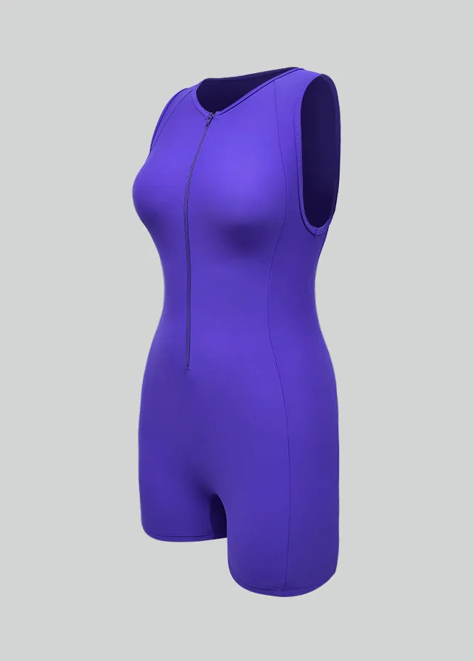 Womens Sleeveless Front Zipper Romper Bodysuit