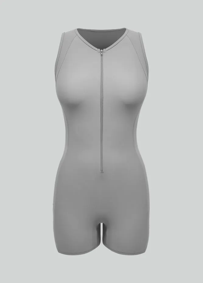 Womens Sleeveless Front Zipper Romper Bodysuit