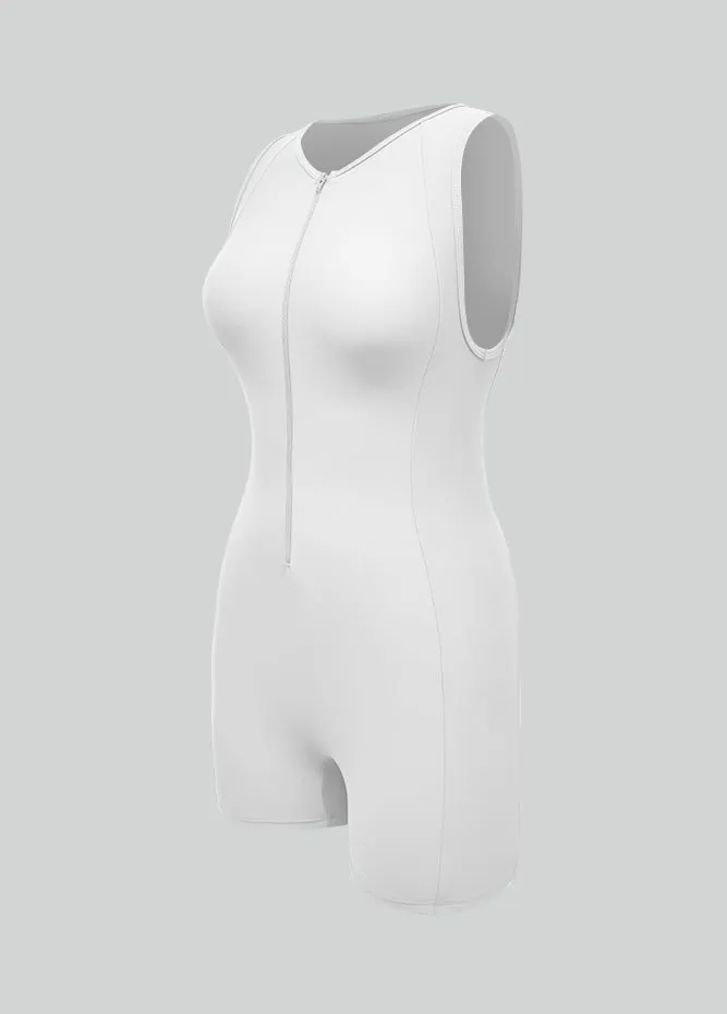 Womens Sleeveless Front Zipper Romper Bodysuit