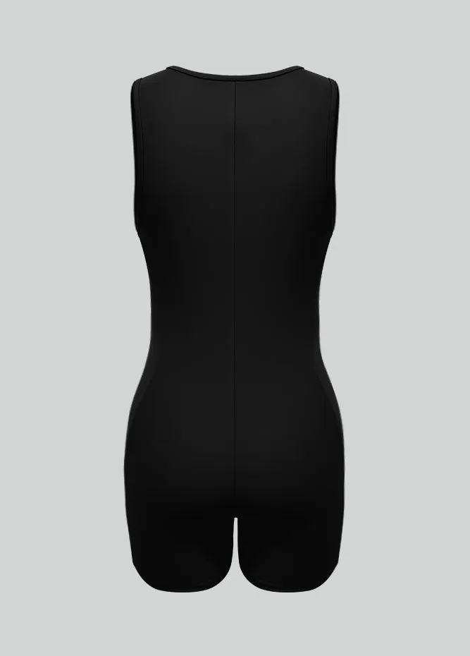 Womens Sleeveless Front Zipper Romper Bodysuit