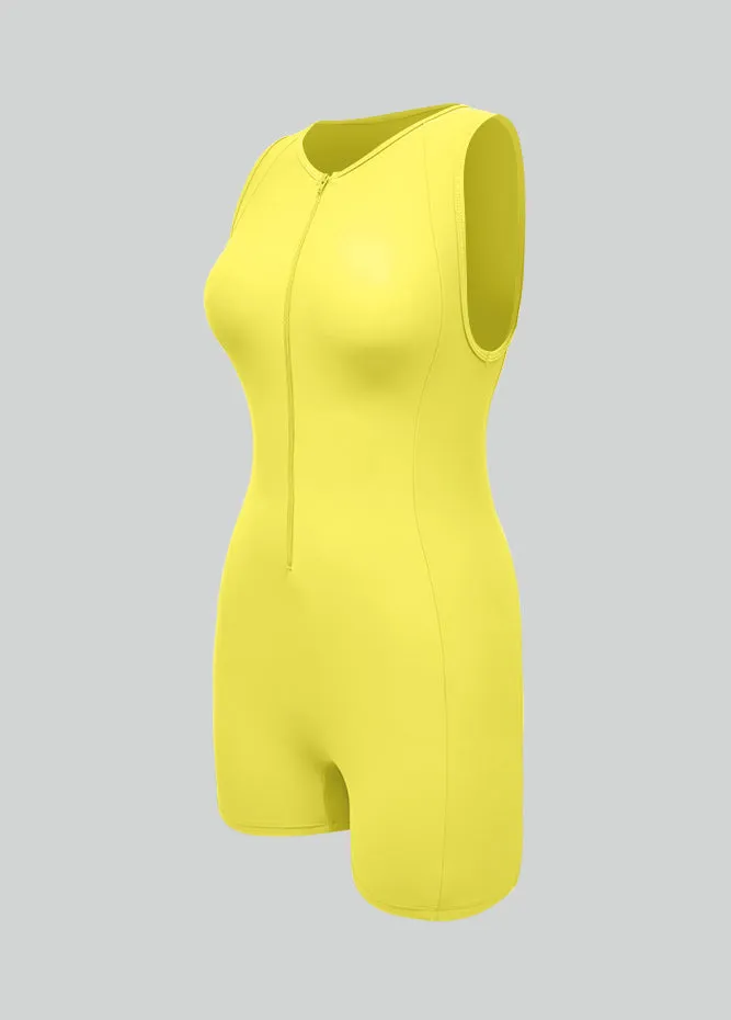 Womens Sleeveless Front Zipper Romper Bodysuit