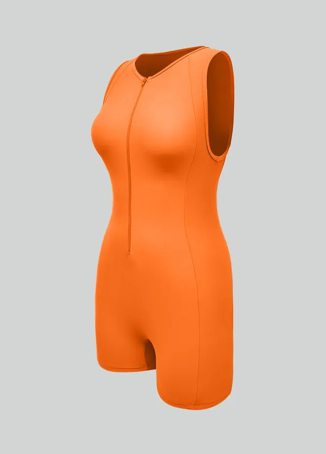Womens Sleeveless Front Zipper Romper Bodysuit